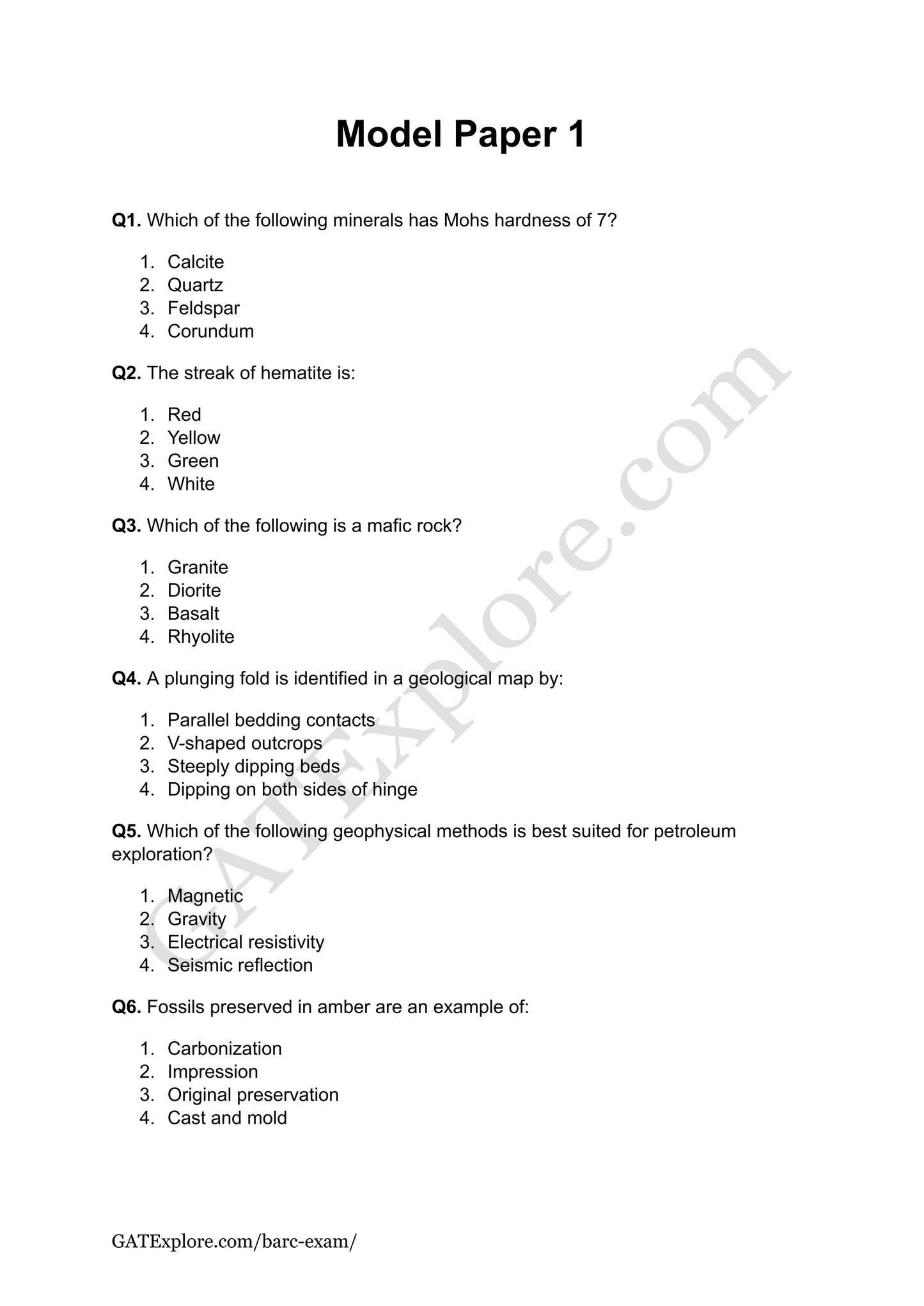 BARC Exam 2026 (OCES/DGFS) Geology Model Question Papers with Answer Key (PYQ)