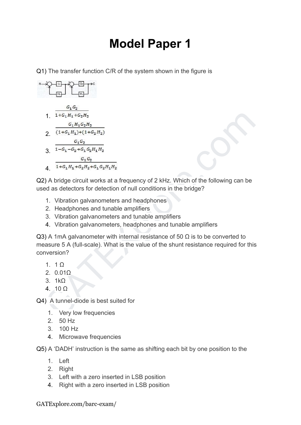 BARC Exam 2026 (OCES/DGFS) Electrical Model Question Papers with Answer Key