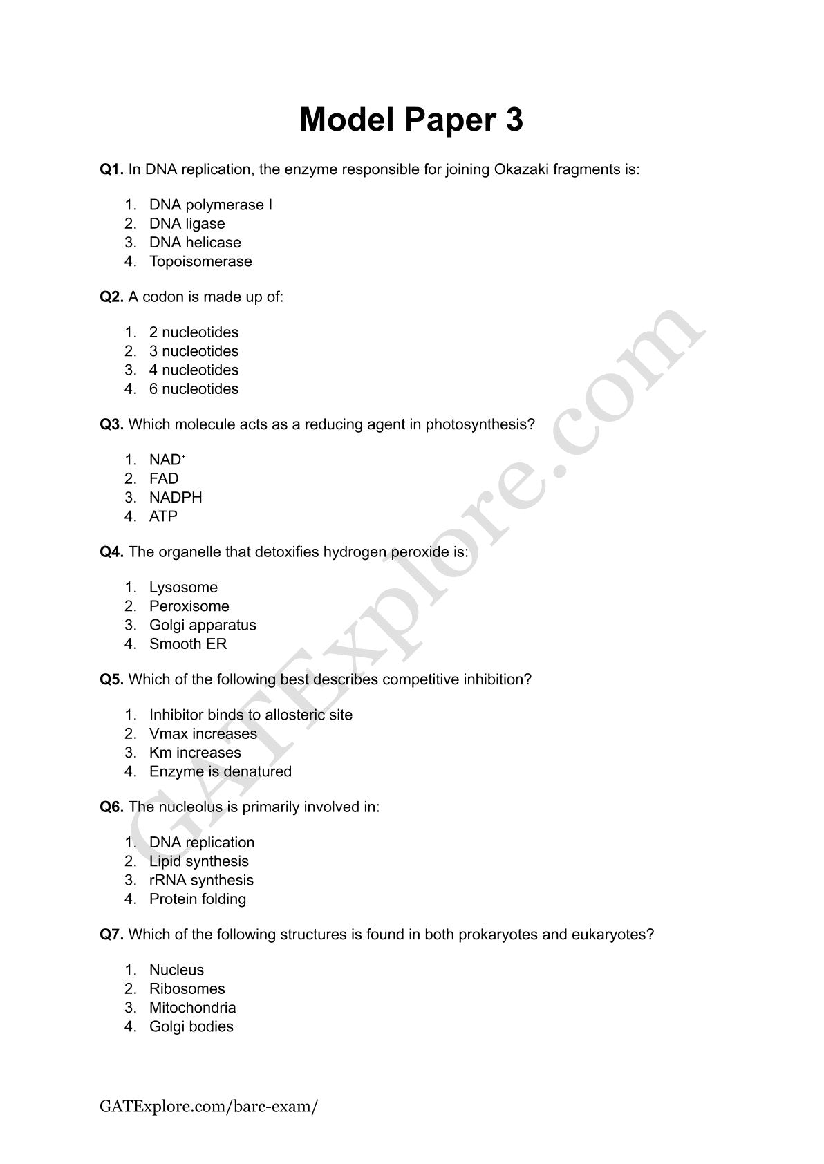 BARC Exam 2026 (OCES/DGFS) BioScience Model Question Papers with Answer Key (PYQ) - GATExplore Store