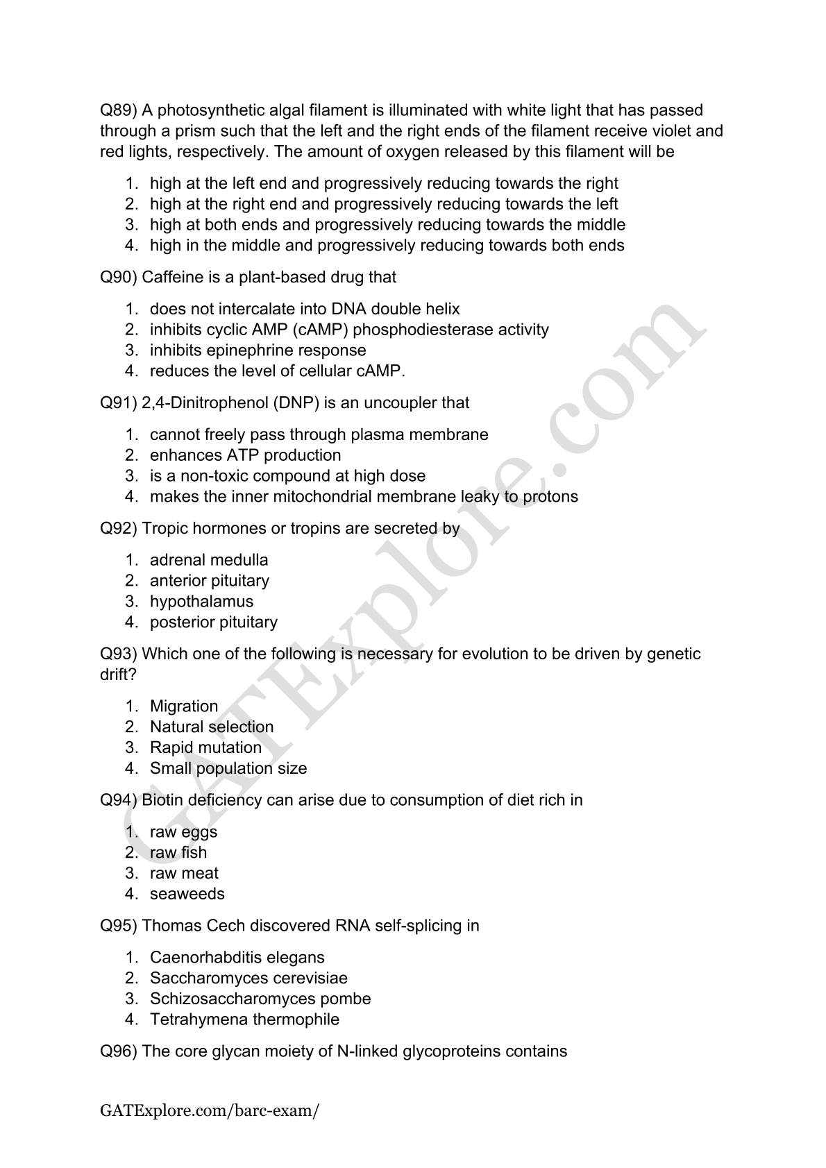 BARC Exam 2026 (OCES/DGFS) BioScience Model Question Papers with Answer Key (PYQ) - GATExplore Store