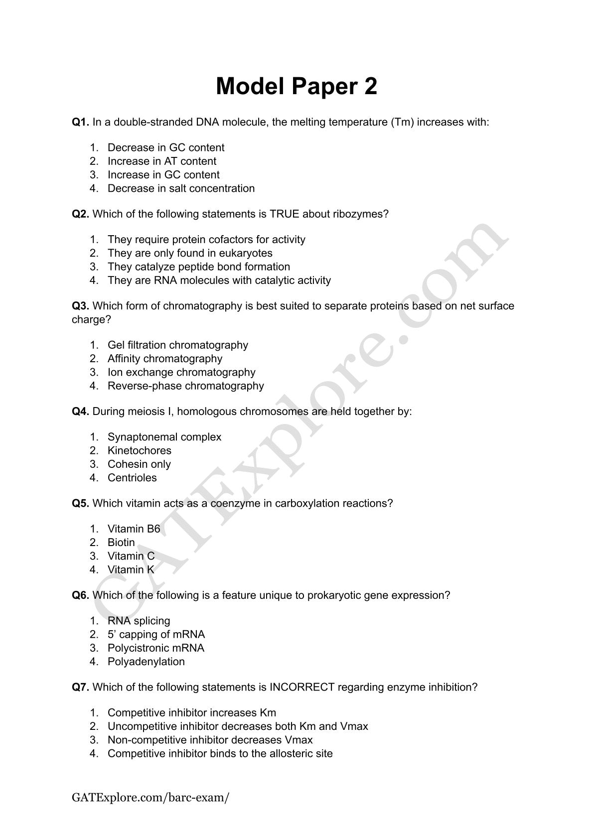 BARC Exam 2026 (OCES/DGFS) BioScience Model Question Papers with Answer Key (PYQ) - GATExplore Store