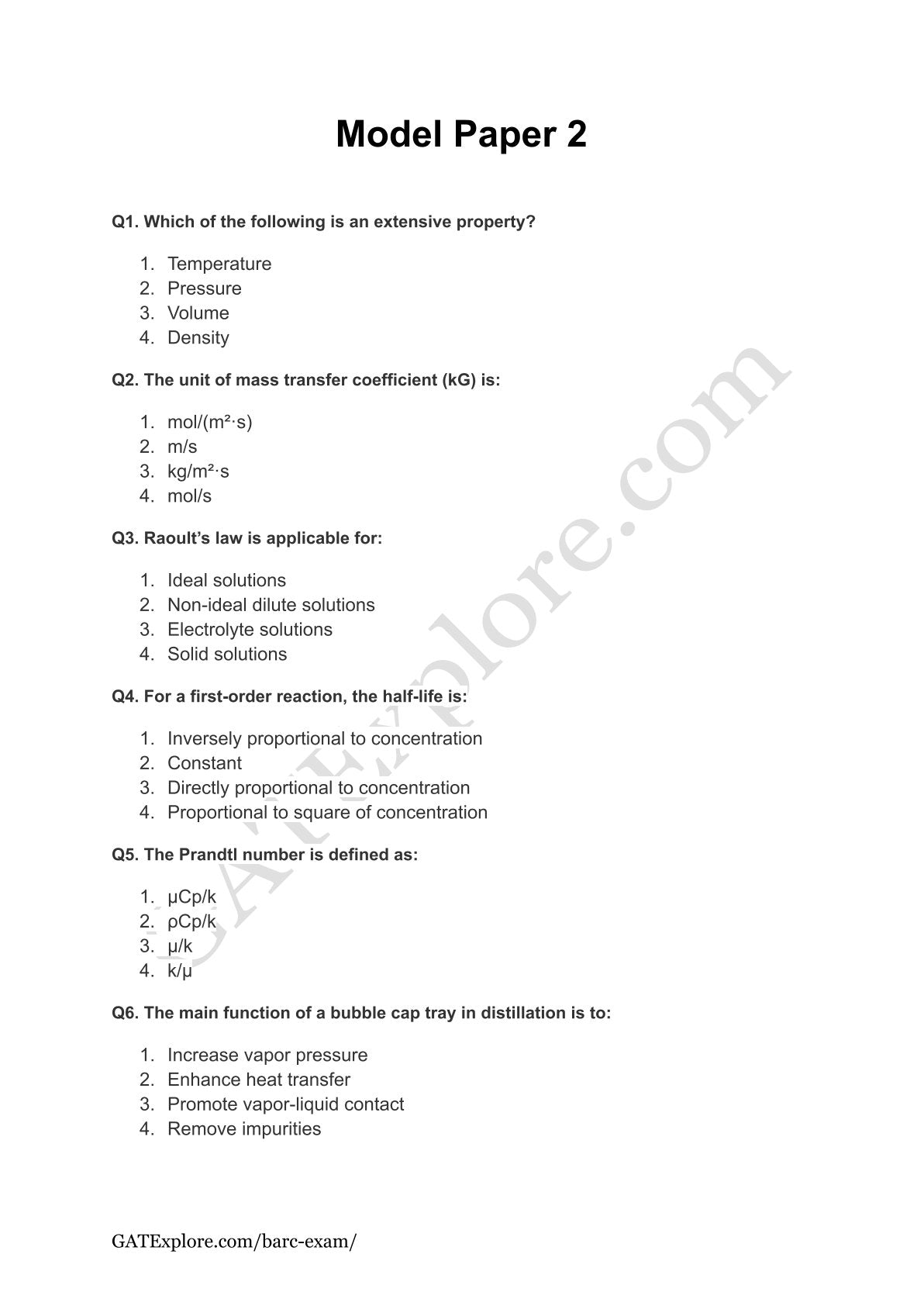 BARC Exam 2026 (OCES/DGFS) CHEMICAL Model Question Papers with Answer Key (PYQ) - GATExplore Store