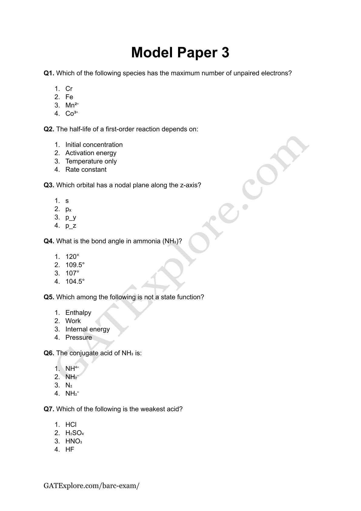 BARC Exam 2026 (OCES/DGFS) CHEMISTRY Model Question Papers with Answer Key (PYQ) - GATExplore Store