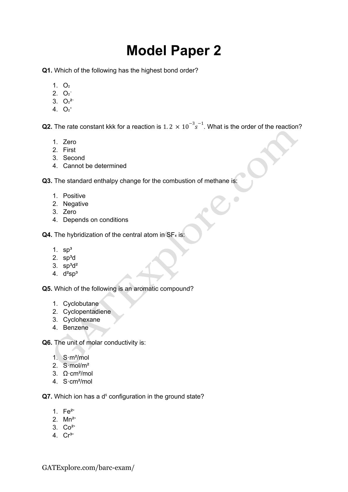 BARC Exam 2026 (OCES/DGFS) CHEMISTRY Model Question Papers with Answer Key (PYQ) - GATExplore Store