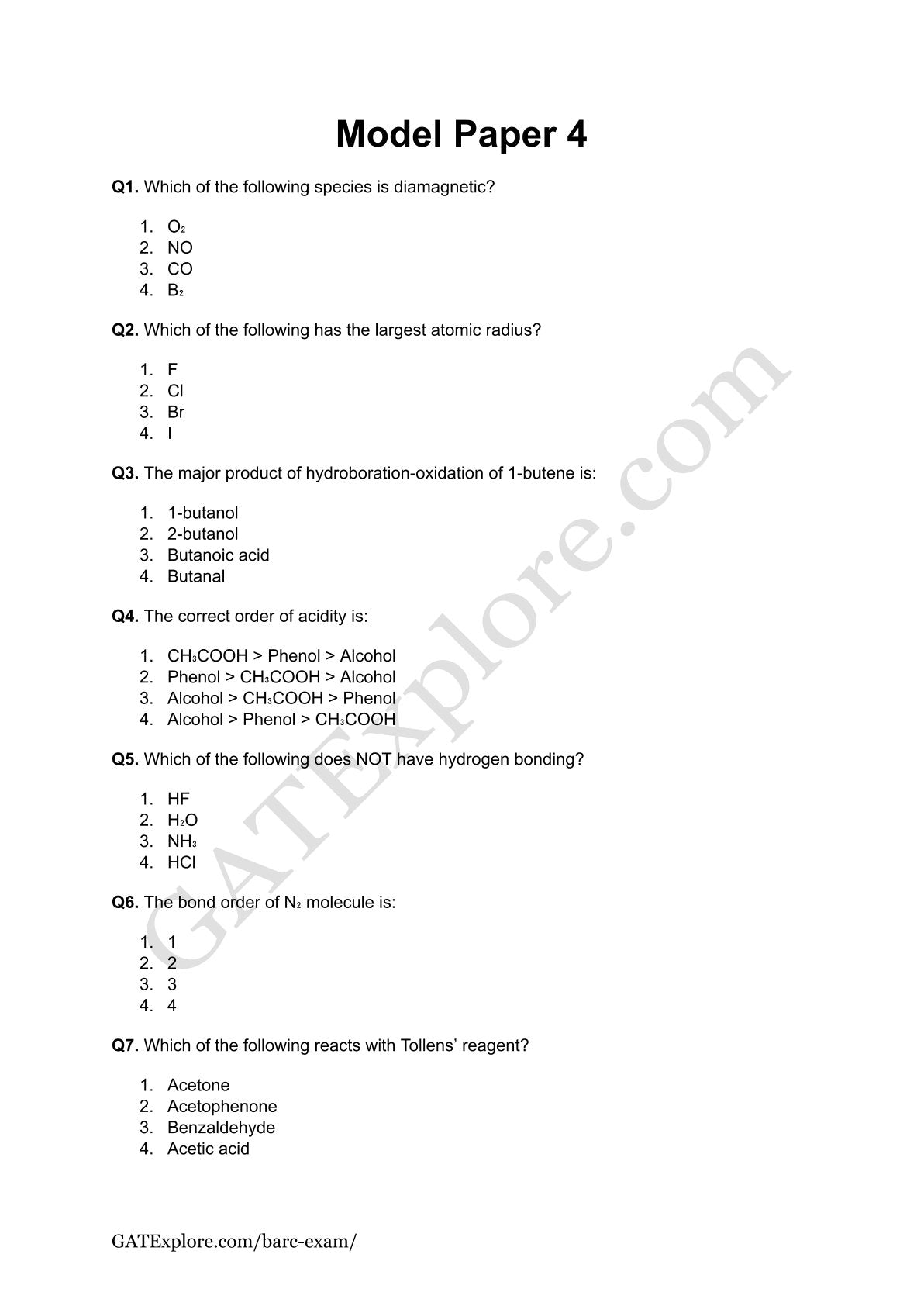 BARC Exam 2026 (OCES/DGFS) CHEMISTRY Model Question Papers with Answer Key (PYQ) - GATExplore Store