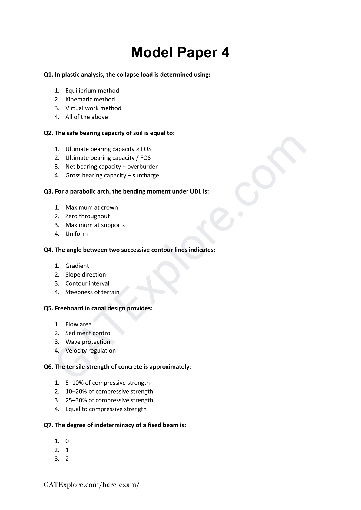 BARC Exam 2026 (OCES/DGFS) CIVIL Model Question Papers with Answer Key (PYQ) - GATExplore Store