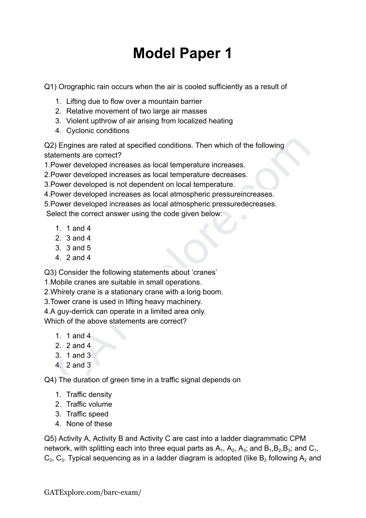 BARC Exam 2026 (OCES/DGFS) CIVIL Model Question Papers with Answer Key (PYQ) - GATExplore Store