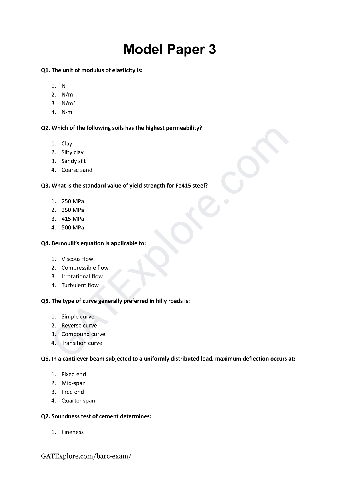 BARC Exam 2026 (OCES/DGFS) CIVIL Model Question Papers with Answer Key (PYQ) - GATExplore Store