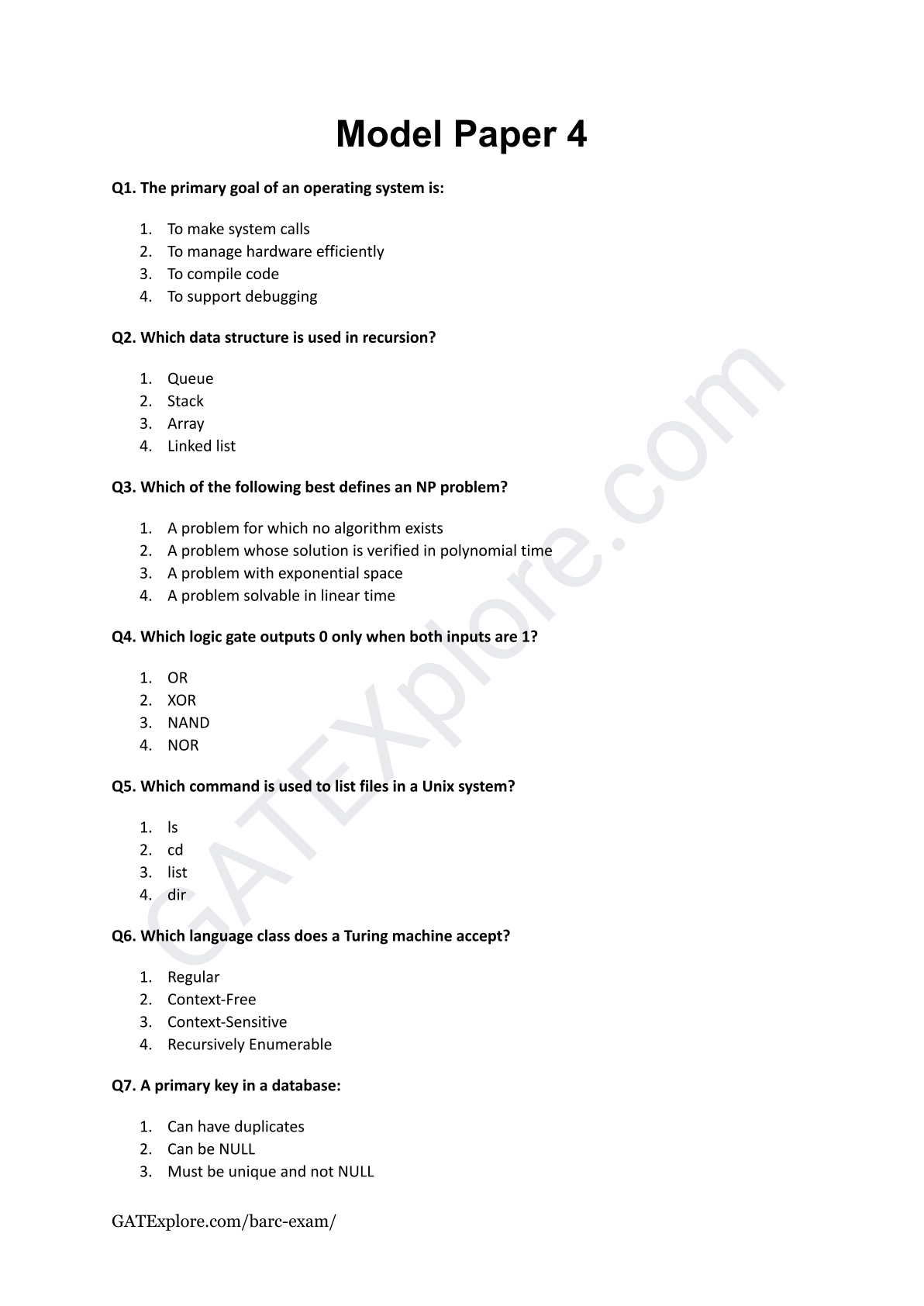 BARC Exam 2026 (OCES/DGFS) Computer Model Question Papers with Answer Key (PYQ) - GATExplore Store