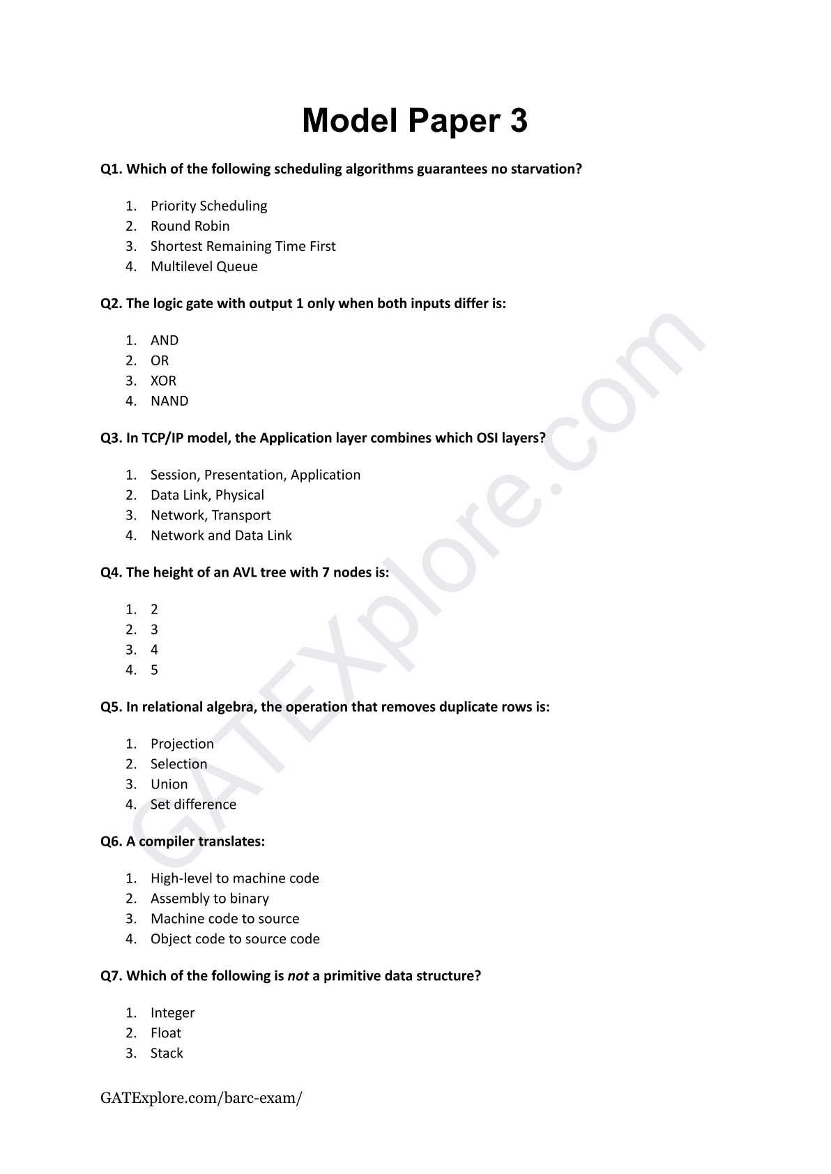 BARC Exam 2026 (OCES/DGFS) Computer Model Question Papers with Answer Key (PYQ) - GATExplore Store