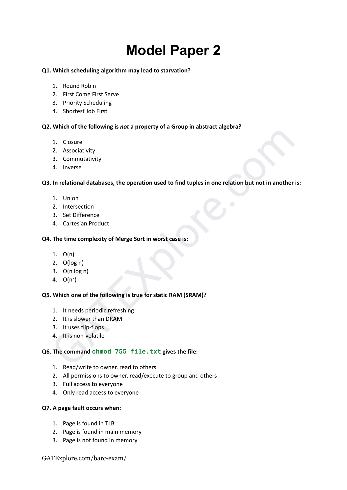 BARC Exam 2026 (OCES/DGFS) Computer Model Question Papers with Answer Key (PYQ) - GATExplore Store