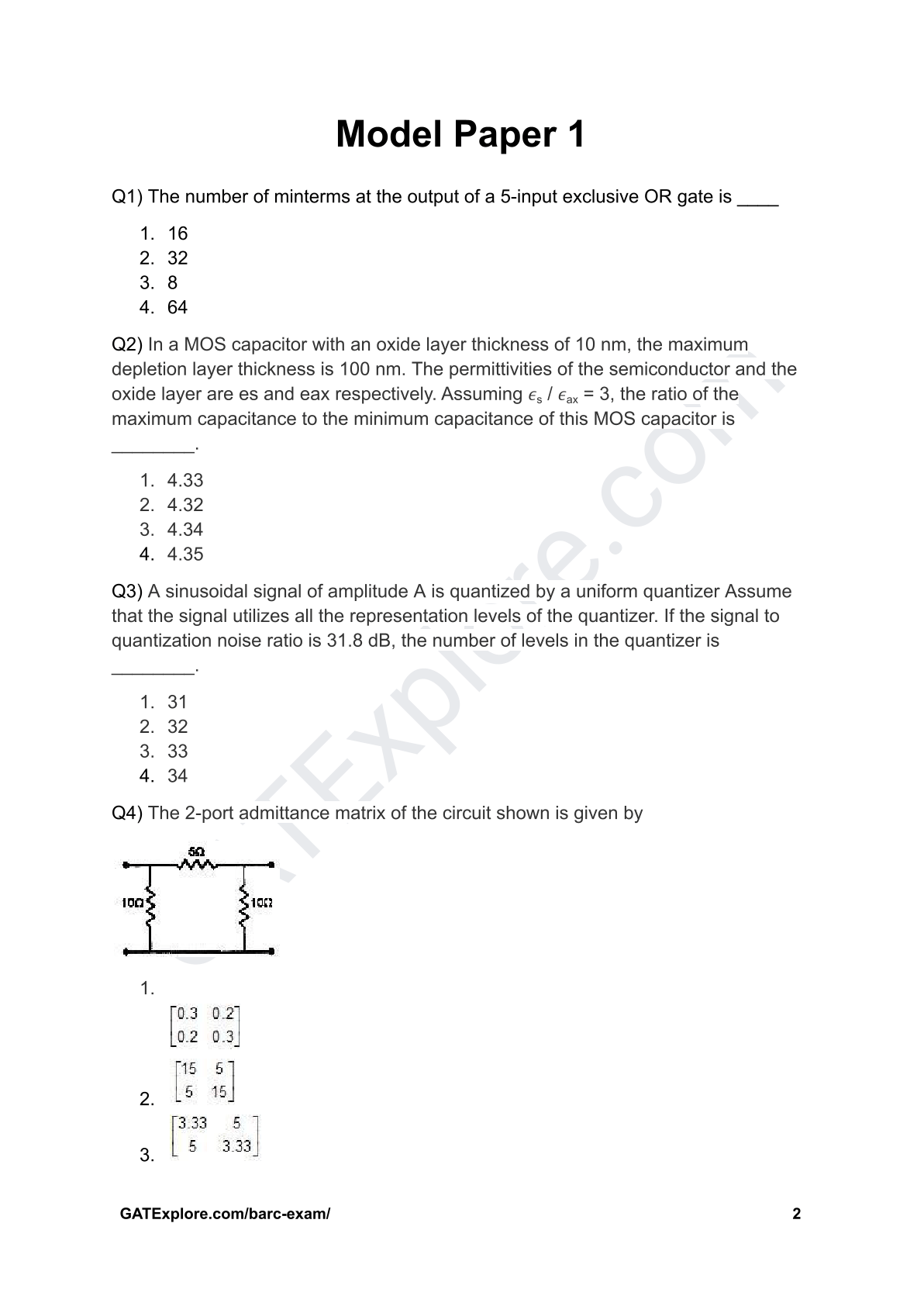 BARC Exam 2026 (OCES/DGFS) Electronics Model Question Papers with Answer Key (PYQ) - GATExplore Store