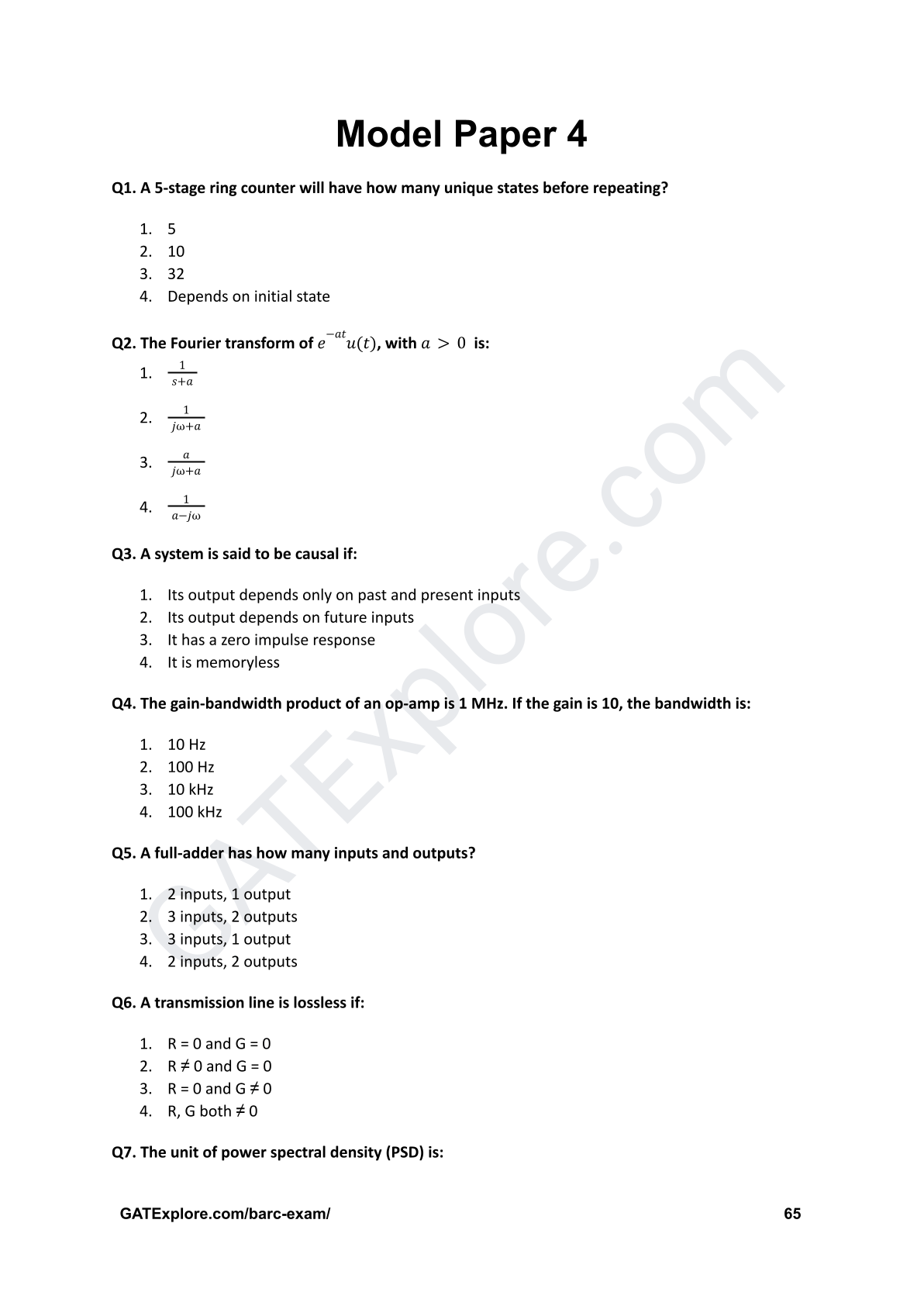 BARC Exam 2026 (OCES/DGFS) Electronics Model Question Papers with Answer Key (PYQ) - GATExplore Store