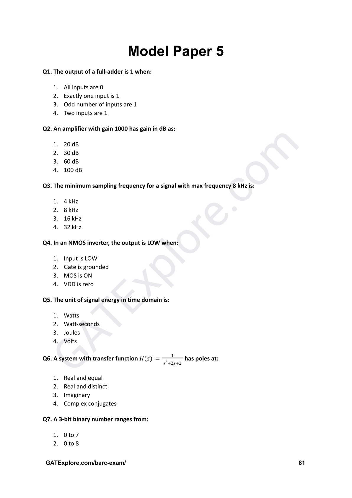 BARC Exam 2026 (OCES/DGFS) Electronics Model Question Papers with Answer Key (PYQ) - GATExplore Store