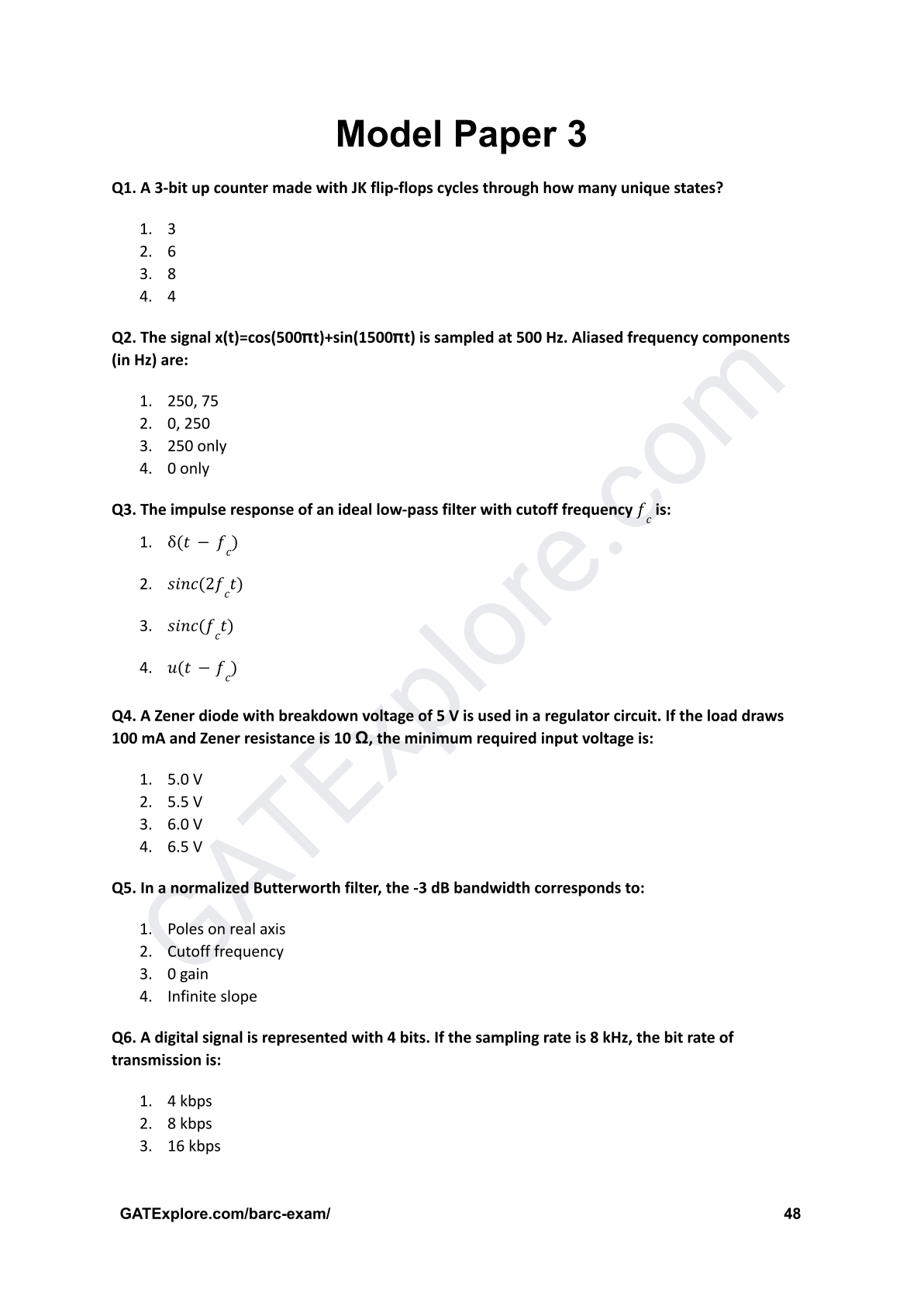 BARC Exam 2026 (OCES/DGFS) Electronics Model Question Papers with Answer Key (PYQ) - GATExplore Store
