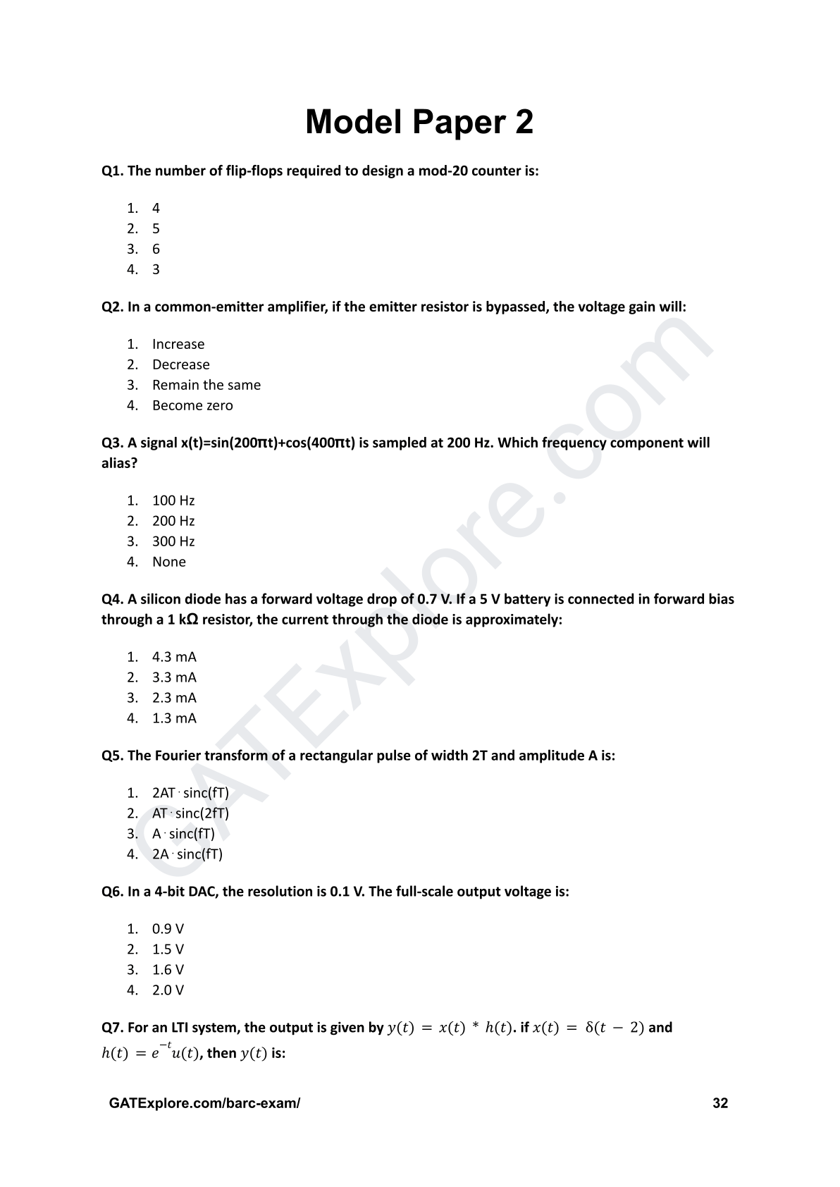 BARC Exam 2026 (OCES/DGFS) Electronics Model Question Papers with Answer Key (PYQ) - GATExplore Store