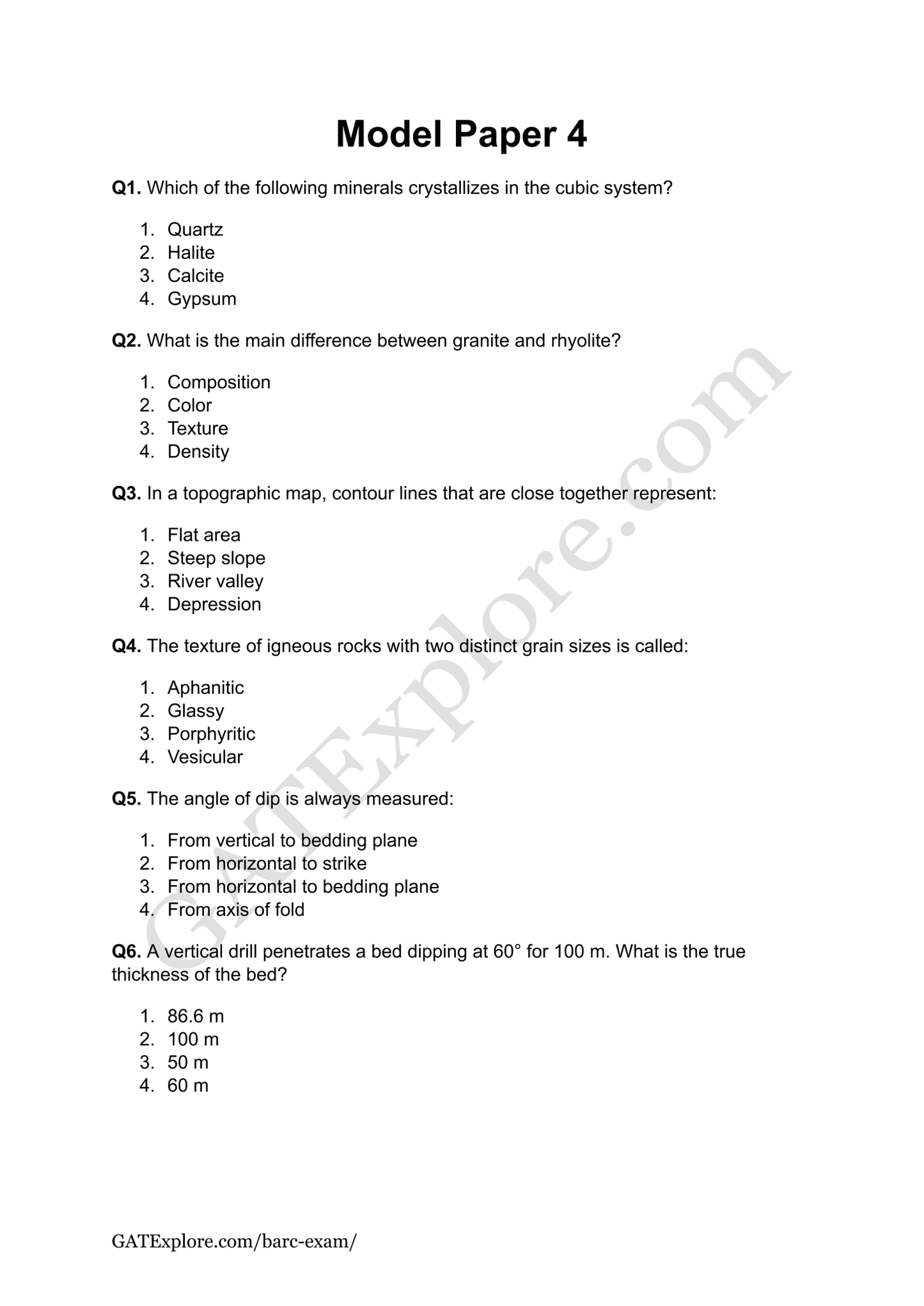 BARC Exam 2026 (OCES/DGFS) Geology Model Question Papers with Answer Key (PYQ) - GATExplore Store