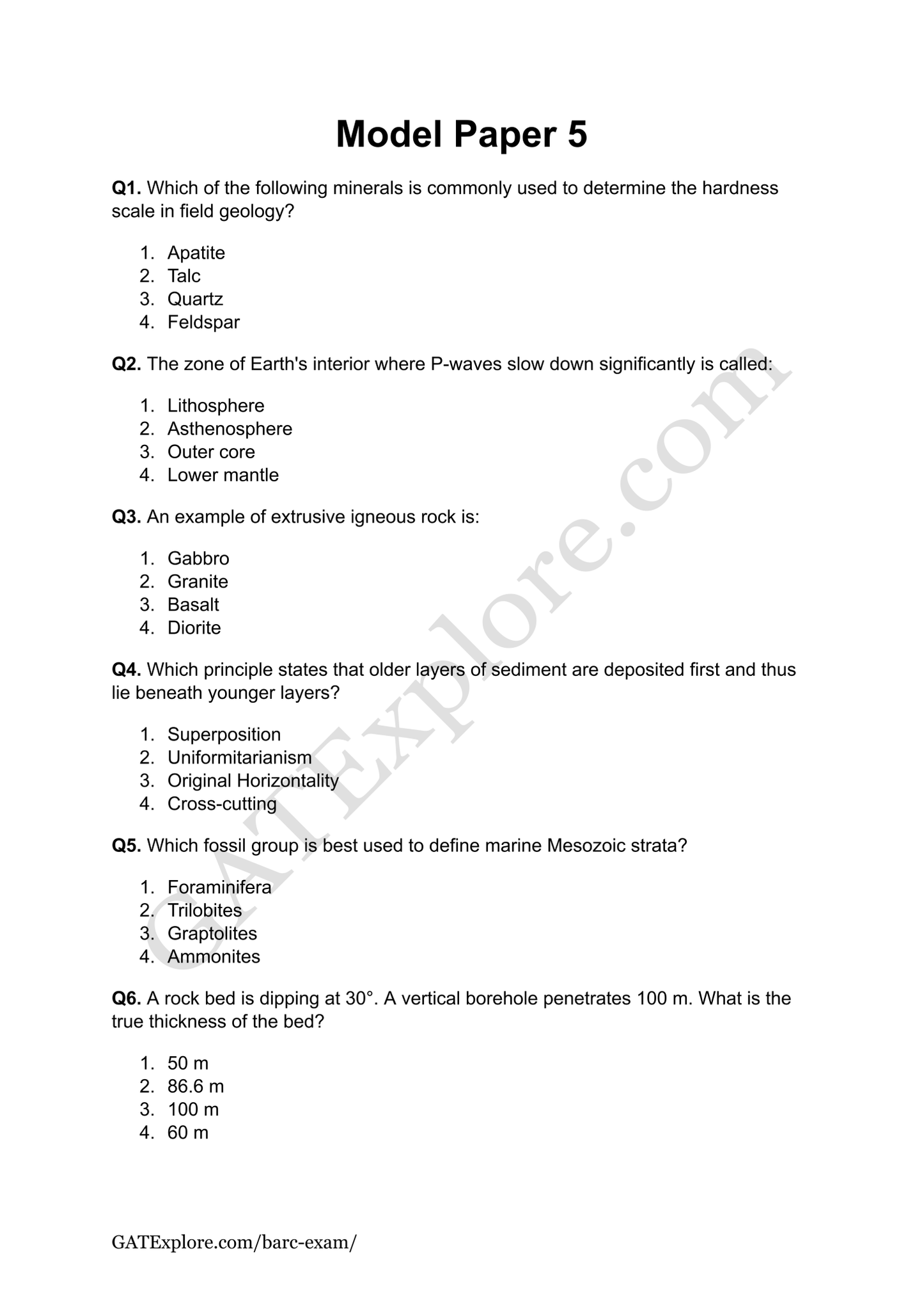 BARC Exam 2026 (OCES/DGFS) Geology Model Question Papers with Answer Key (PYQ) - GATExplore Store