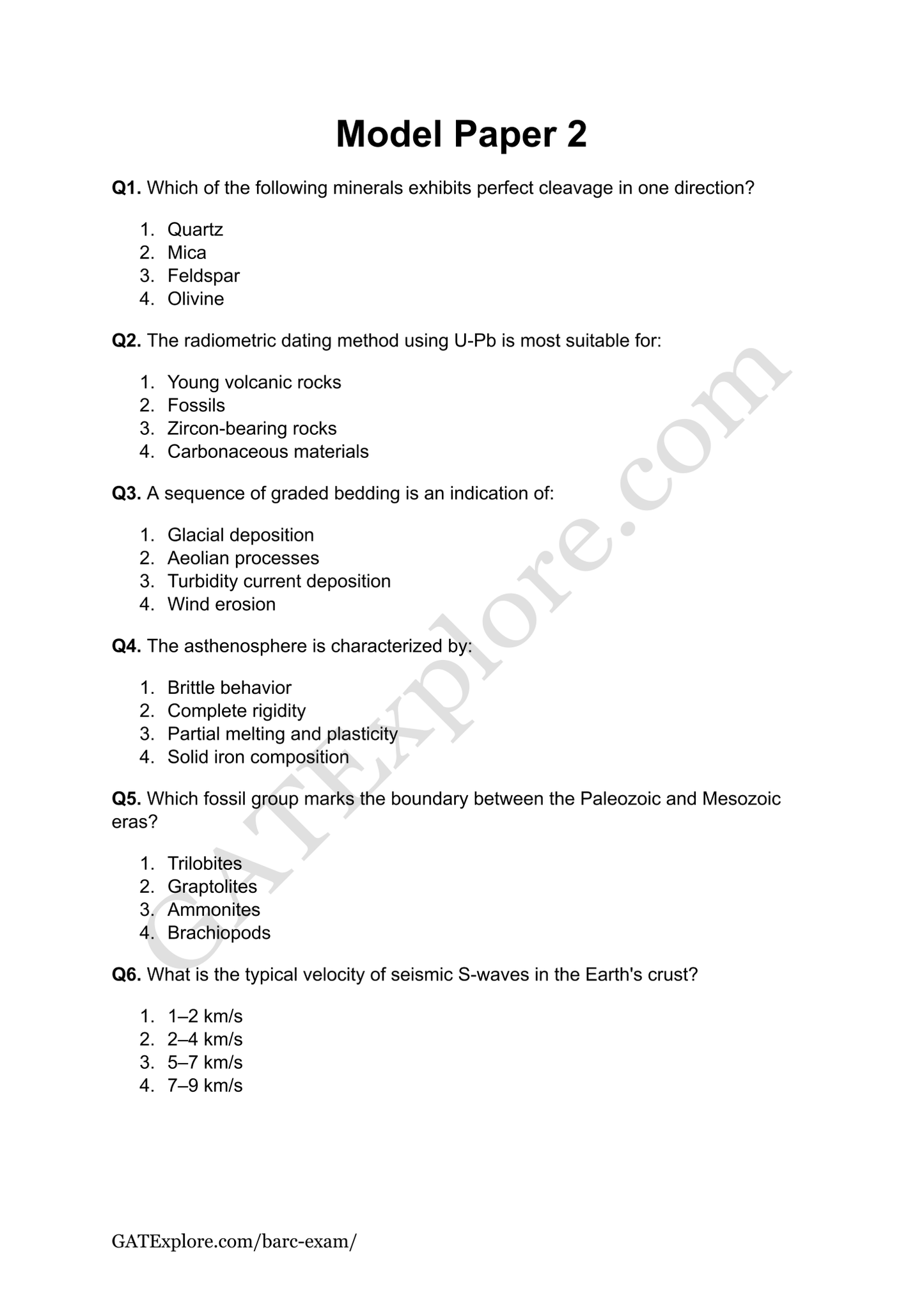 BARC Exam 2026 (OCES/DGFS) Geology Model Question Papers with Answer Key (PYQ) - GATExplore Store