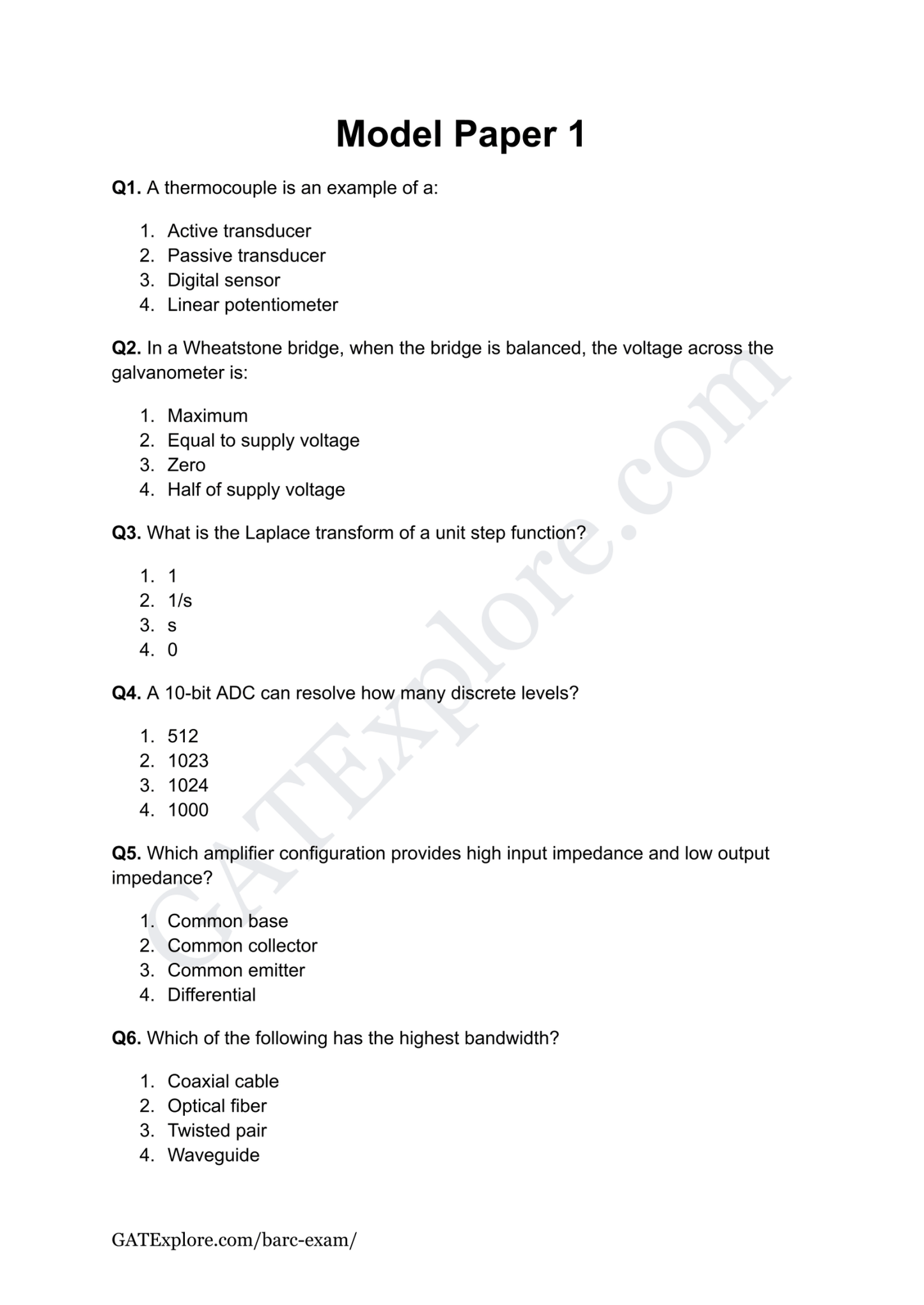 BARC Exam 2026 (OCES/DGFS) Instrumentation Model Question Papers with Answer Key (PYQ) - GATExplore Store