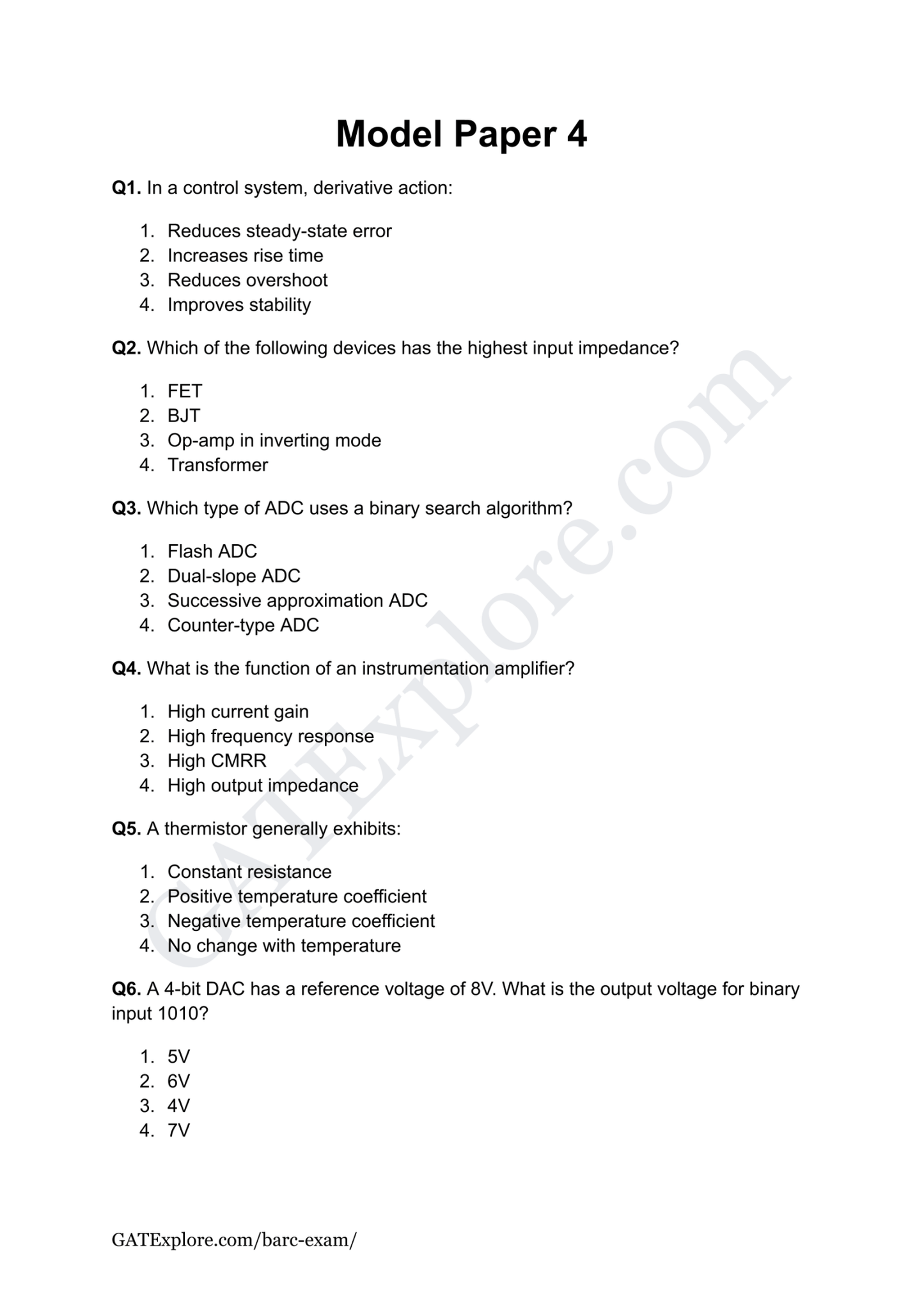 BARC Exam 2026 (OCES/DGFS) Instrumentation Model Question Papers with Answer Key (PYQ) - GATExplore Store