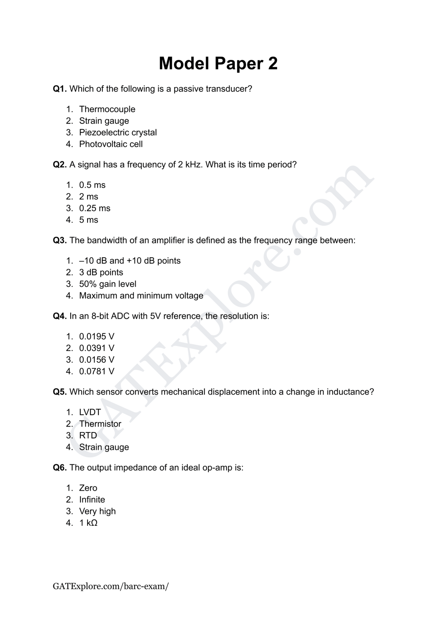 BARC Exam 2026 (OCES/DGFS) Instrumentation Model Question Papers with Answer Key (PYQ) - GATExplore Store