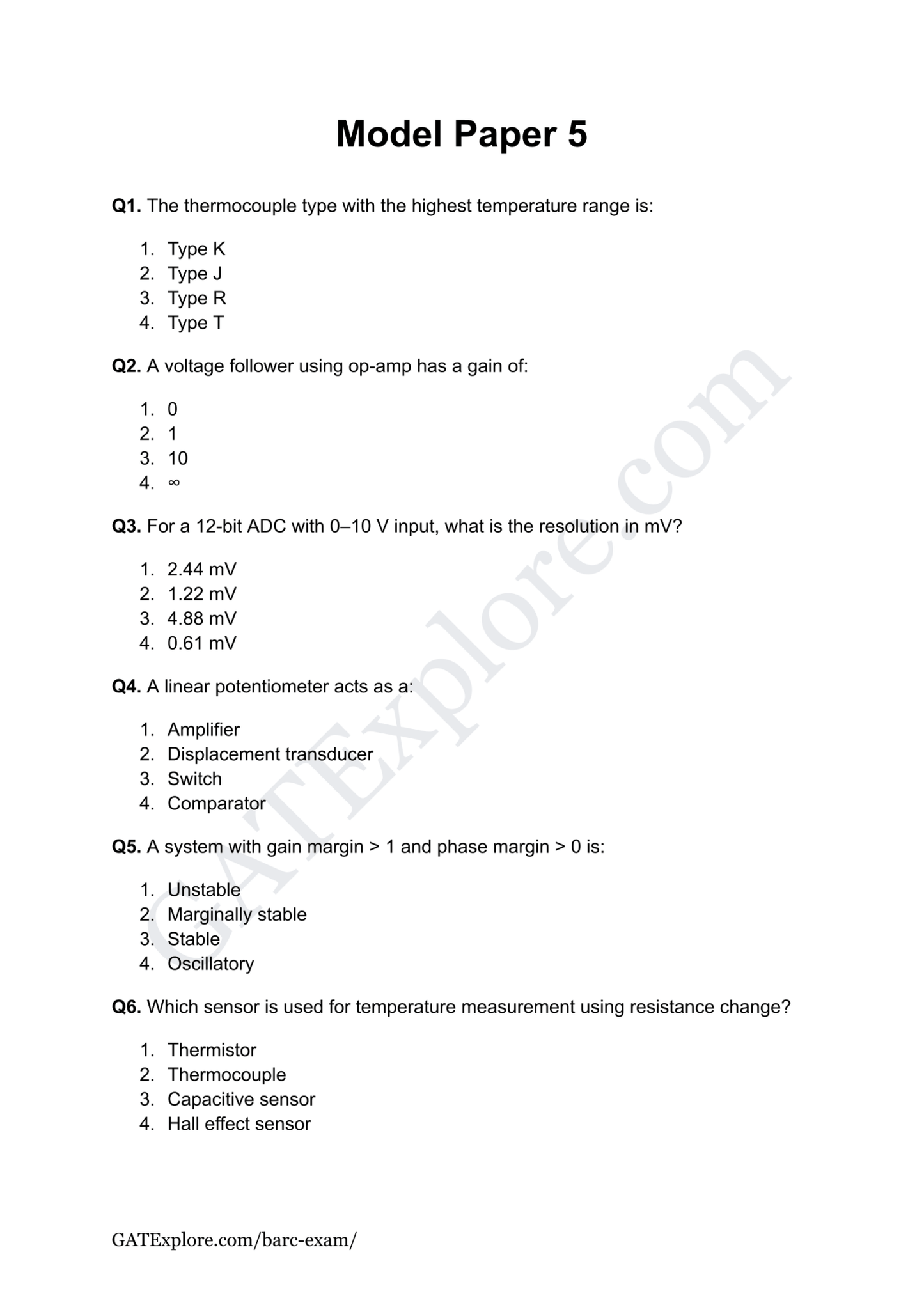 BARC Exam 2026 (OCES/DGFS) Instrumentation Model Question Papers with Answer Key (PYQ) - GATExplore Store