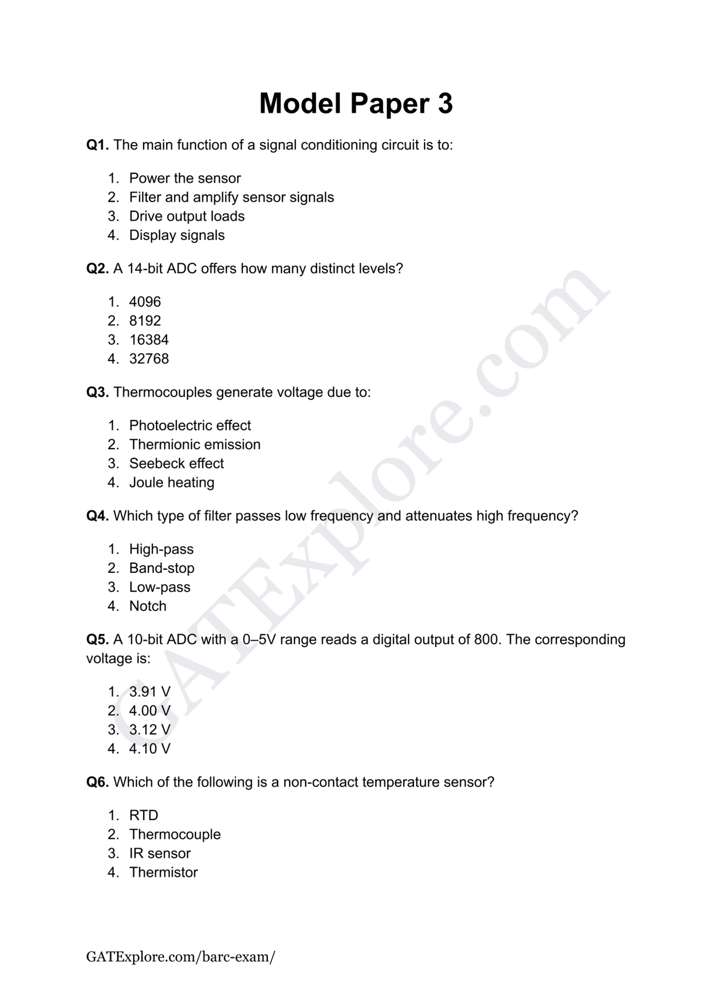 BARC Exam 2026 (OCES/DGFS) Instrumentation Model Question Papers with Answer Key (PYQ) - GATExplore Store