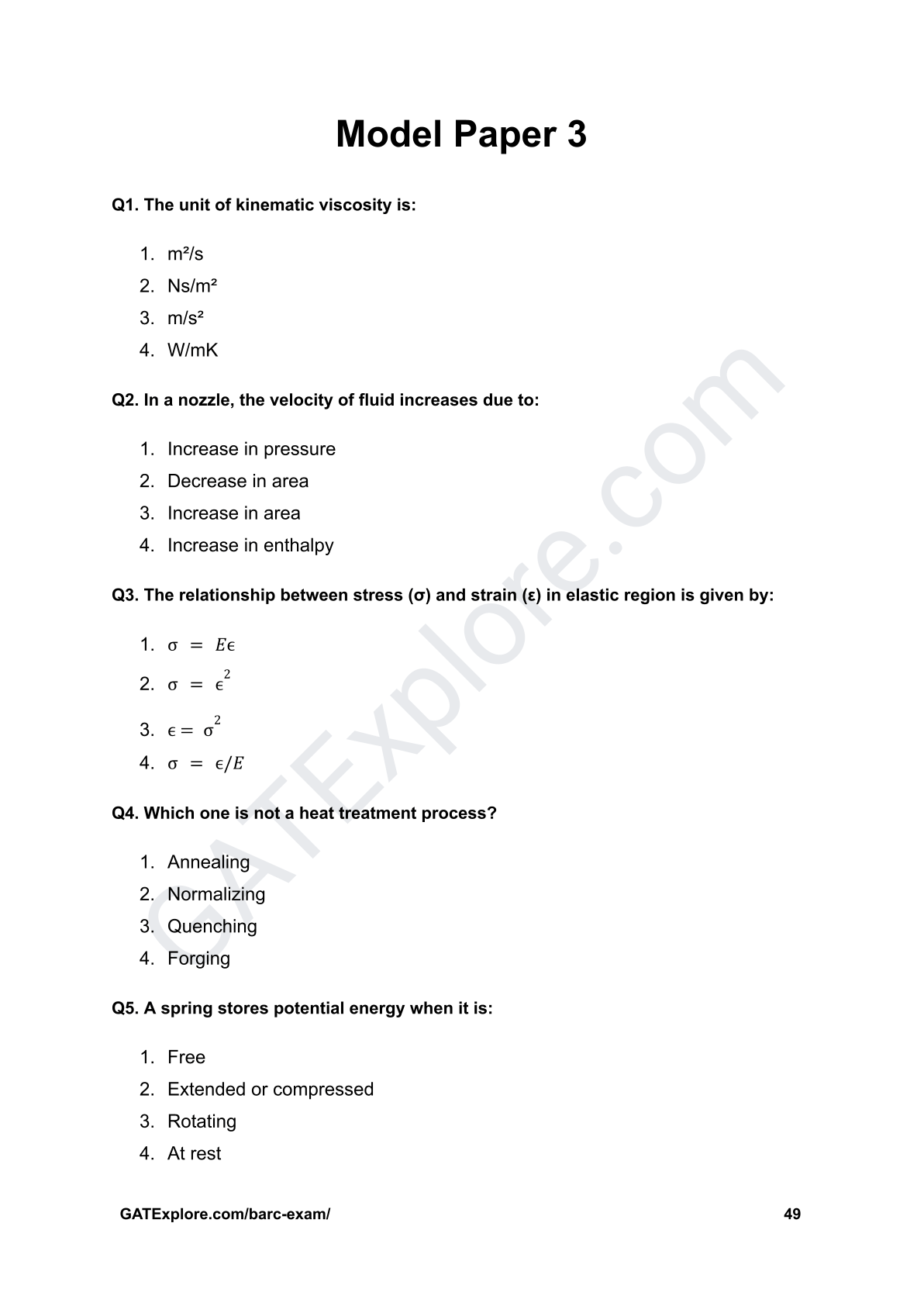 BARC Exam 2026 (OCES/DGFS) Mechanical Model Question Papers with Answer Key (PYQ) - GATExplore Store