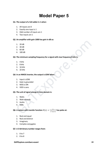 BARC Exam 2026 (OCES/DGFS) Electronics Model Question Papers with Answer Key