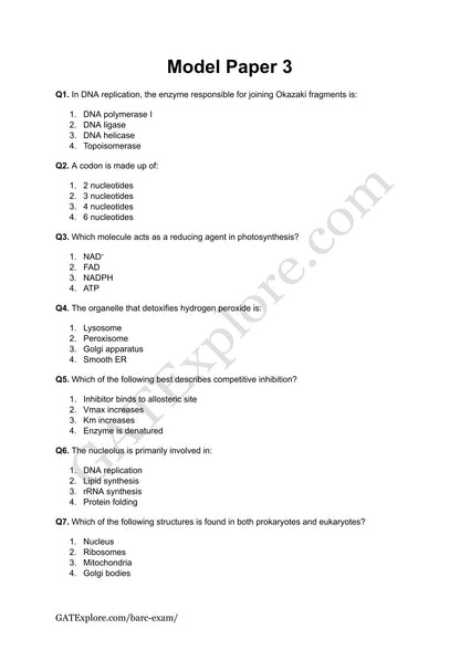 BARC Exam 2026 (OCES/DGFS) BioScience Model Question Papers with Answer Key (PYQ) - GATExplore Store