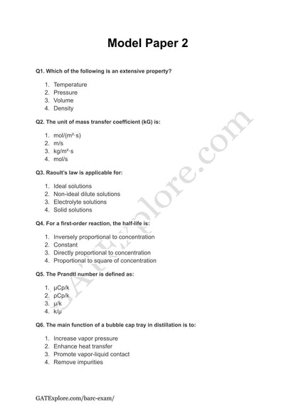 BARC Exam 2026 (OCES/DGFS) CHEMICAL Model Question Papers with Answer Key (PYQ) - GATExplore Store