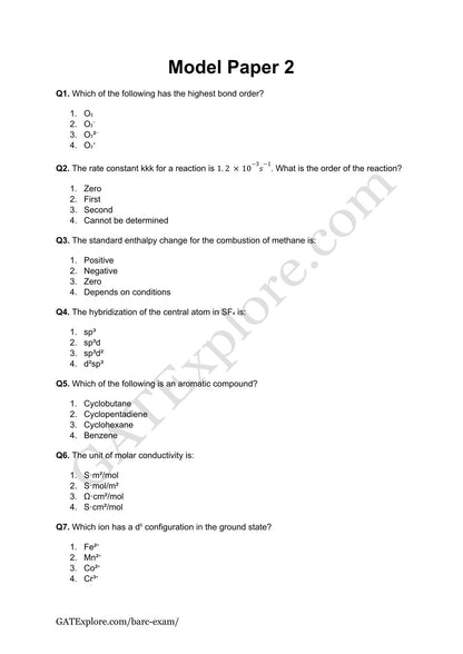 BARC Exam 2026 (OCES/DGFS) CHEMISTRY Model Question Papers with Answer Key (PYQ) - GATExplore Store