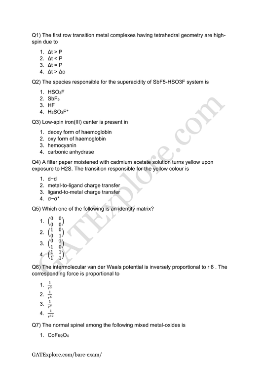 BARC Exam 2026 (OCES/DGFS) CHEMISTRY Model Question Papers with Answer Key (PYQ) - GATExplore Store