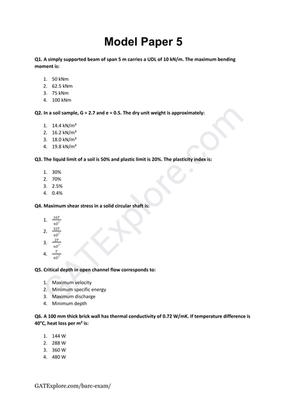BARC Exam 2026 (OCES/DGFS) CIVIL Model Question Papers with Answer Key (PYQ) - GATExplore Store