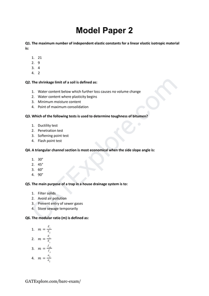 BARC Exam 2026 (OCES/DGFS) CIVIL Model Question Papers with Answer Key (PYQ) - GATExplore Store