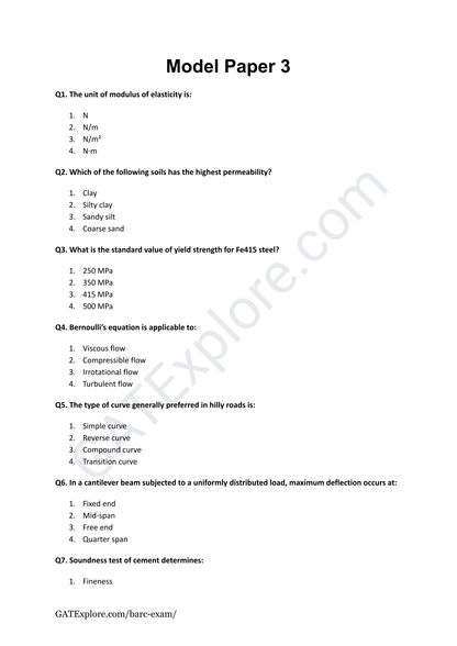 BARC Exam 2026 (OCES/DGFS) CIVIL Model Question Papers with Answer Key (PYQ) - GATExplore Store