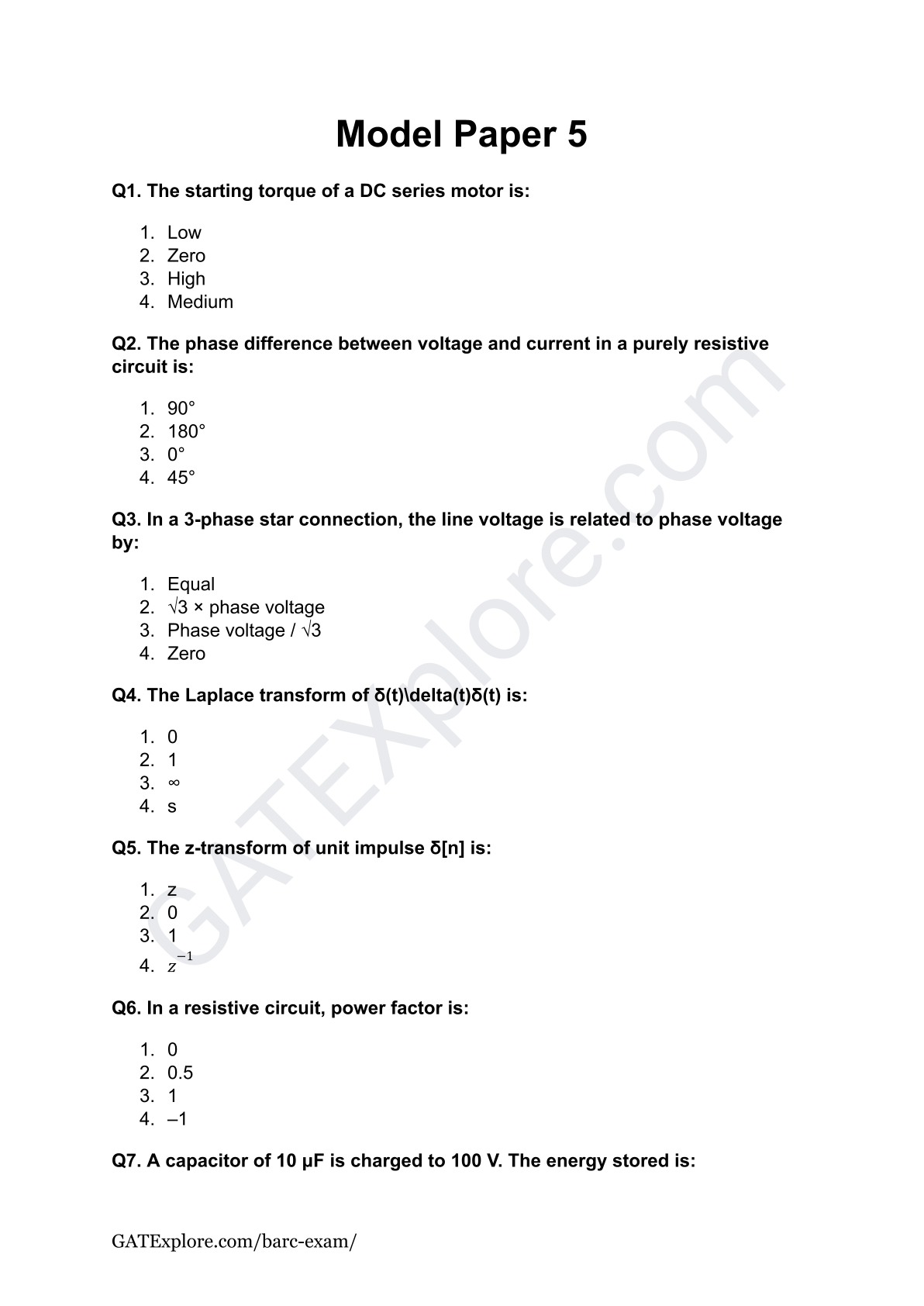 BARC Exam 2026 (OCES/DGFS) Electrical Model Question Papers with Answer Key (PYQ) - GATExplore Store