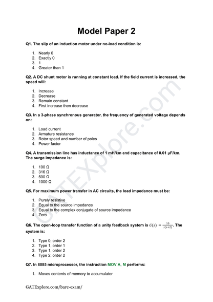 BARC Exam 2026 (OCES/DGFS) Electrical Model Question Papers with Answer Key (PYQ) - GATExplore Store