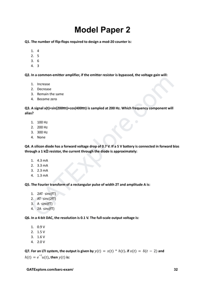 BARC Exam 2026 (OCES/DGFS) Electronics Model Question Papers with Answer Key (PYQ) - GATExplore Store