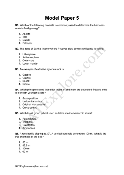 BARC Exam 2026 (OCES/DGFS) Geology Model Question Papers with Answer Key (PYQ) - GATExplore Store