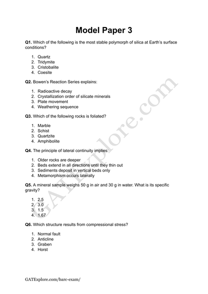 BARC Exam 2026 (OCES/DGFS) Geology Model Question Papers with Answer Key (PYQ) - GATExplore Store
