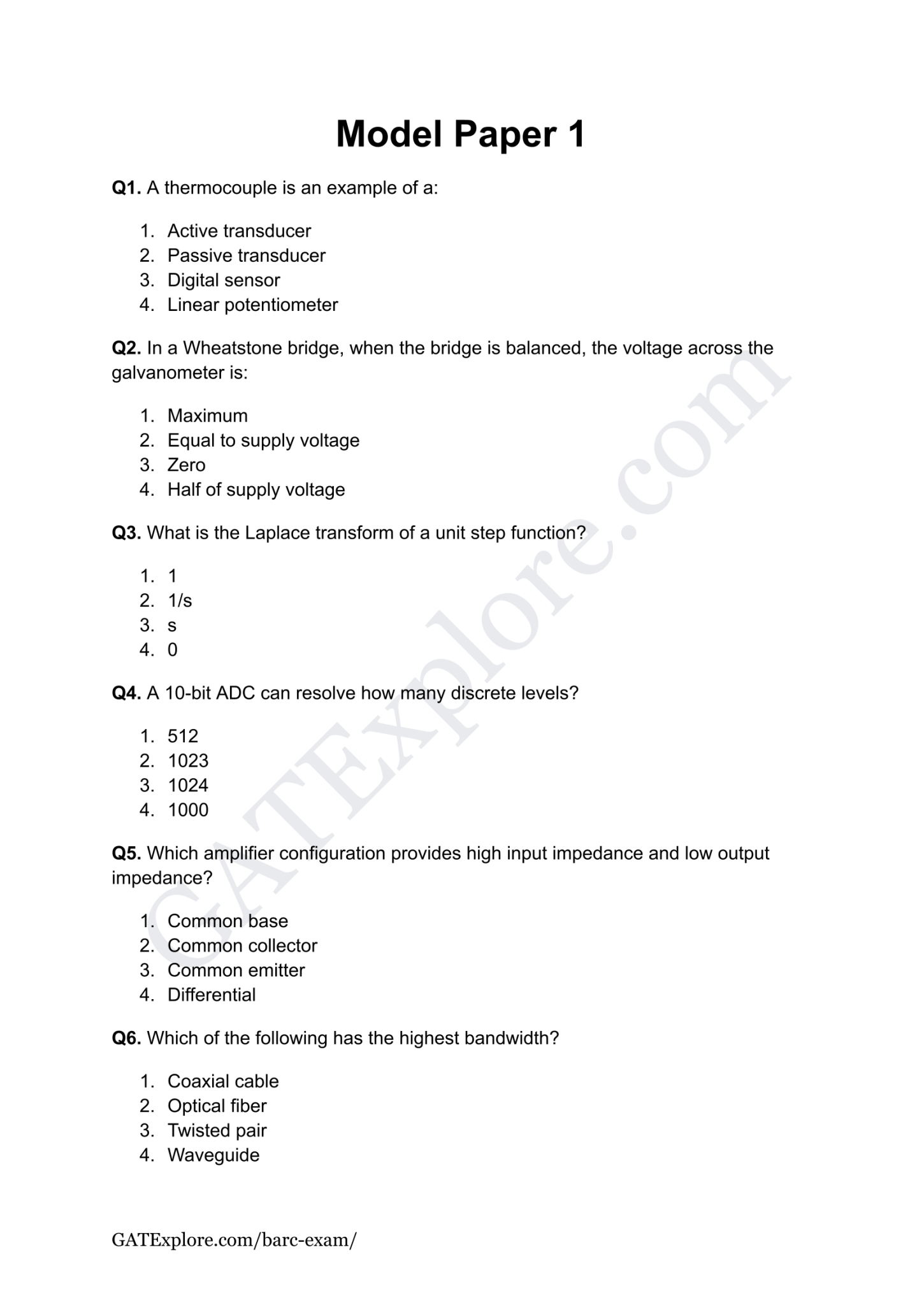 BARC Exam 2026 (OCES/DGFS) Instrumentation Model Question Papers with Answer Key (PYQ) - GATExplore Store