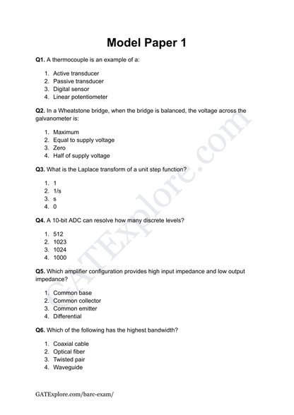 BARC Exam 2026 (OCES/DGFS) Instrumentation Model Question Papers with Answer Key (PYQ) - GATExplore Store