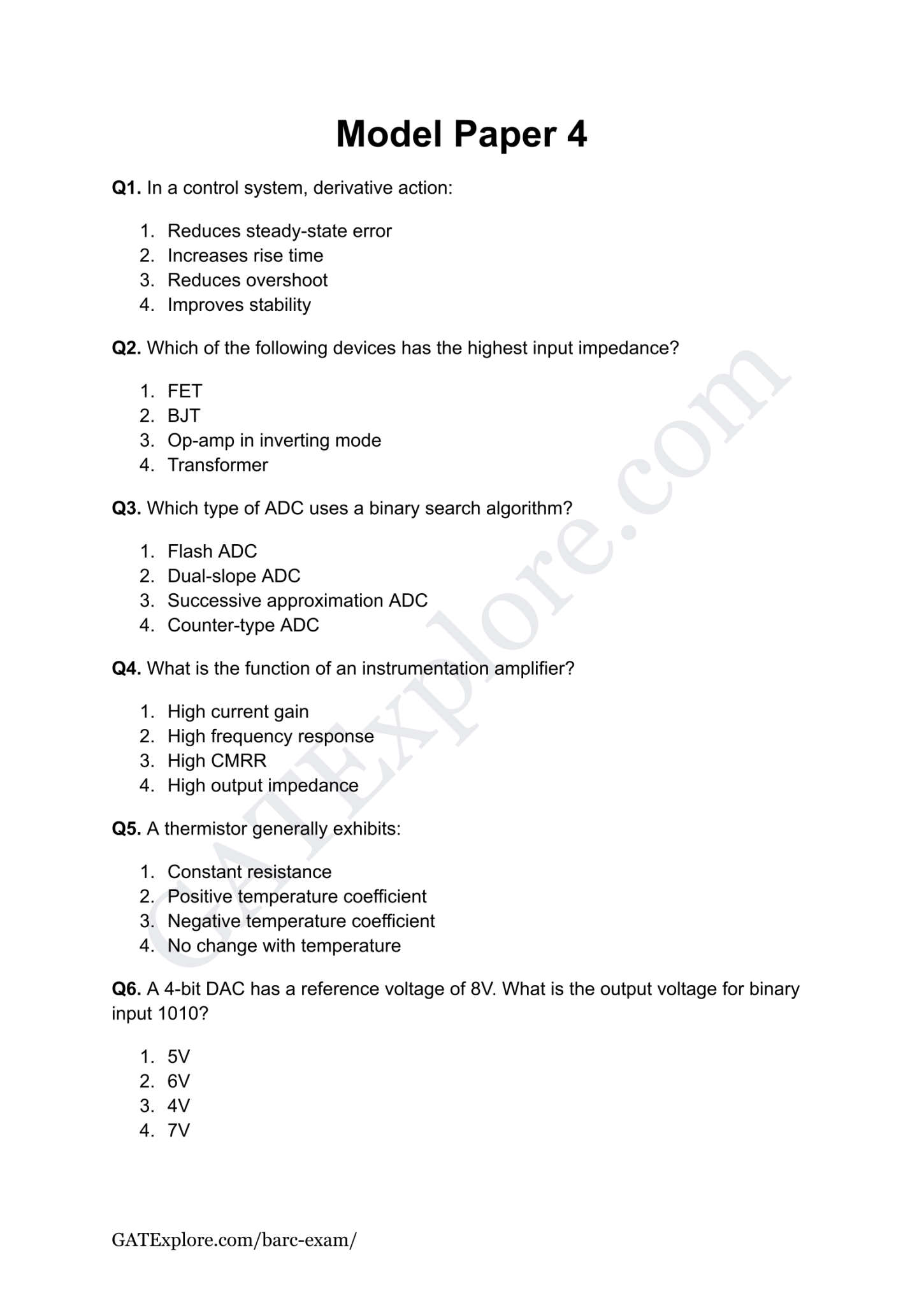 BARC Exam 2026 (OCES/DGFS) Instrumentation Model Question Papers with Answer Key (PYQ) - GATExplore Store