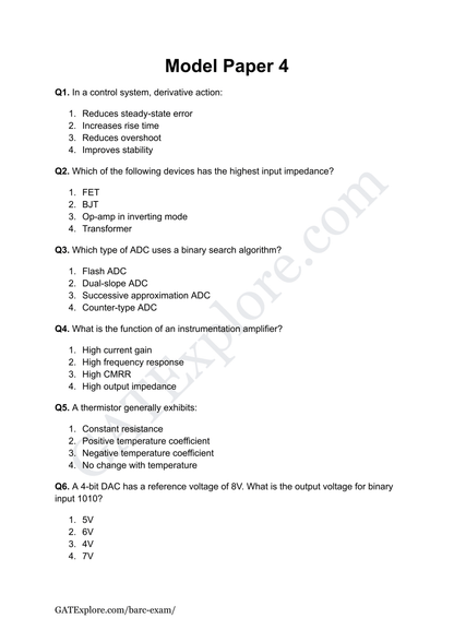 BARC Exam 2026 (OCES/DGFS) Instrumentation Model Question Papers with Answer Key (PYQ) - GATExplore Store