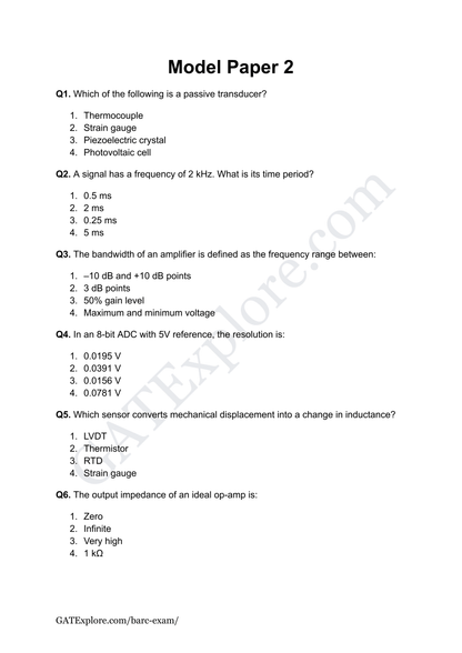 BARC Exam 2026 (OCES/DGFS) Instrumentation Model Question Papers with Answer Key (PYQ) - GATExplore Store