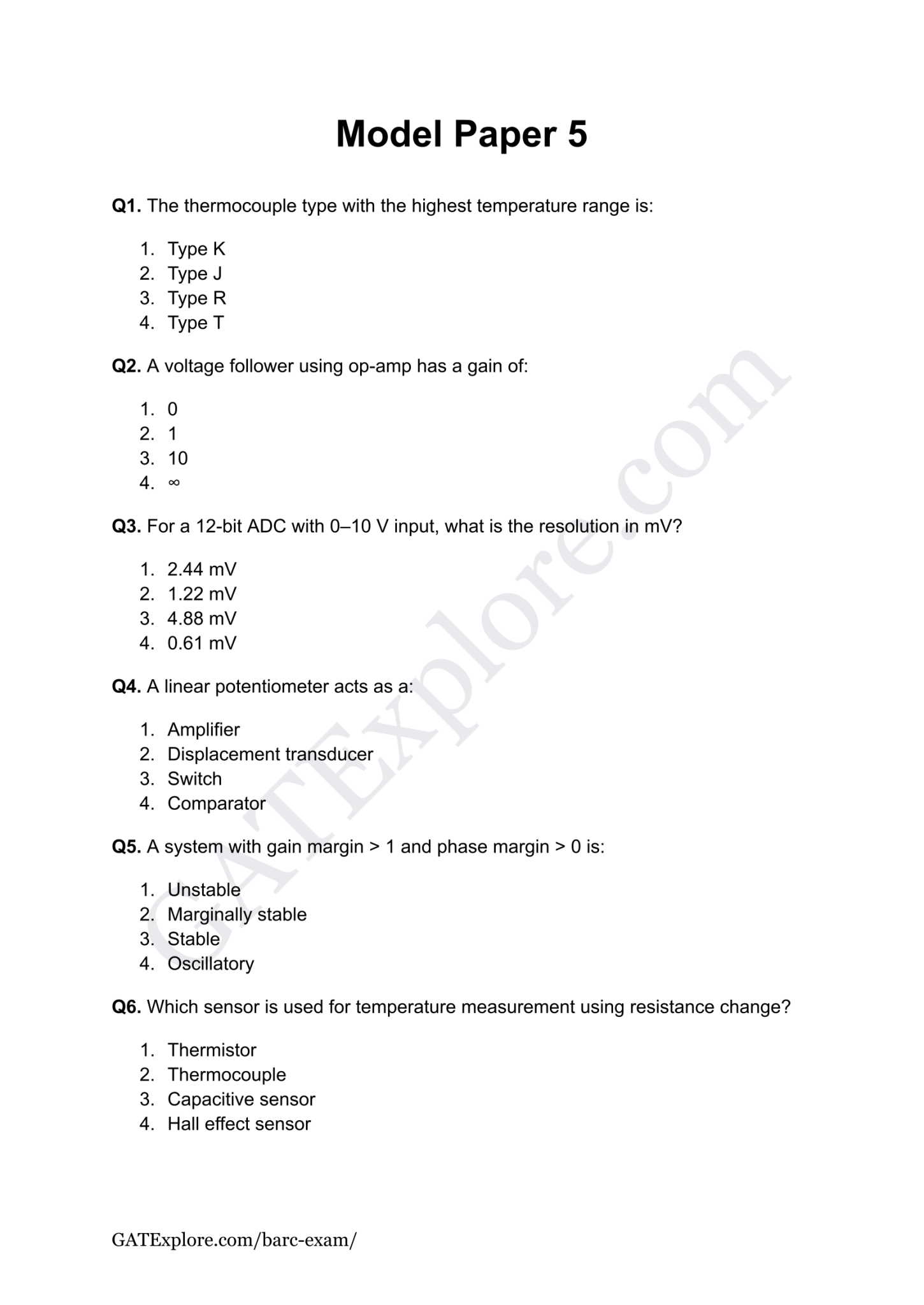 BARC Exam 2026 (OCES/DGFS) Instrumentation Model Question Papers with Answer Key (PYQ) - GATExplore Store