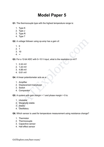 BARC Exam 2026 (OCES/DGFS) Instrumentation Model Question Papers with Answer Key (PYQ) - GATExplore Store