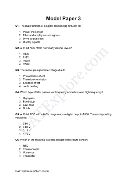 BARC Exam 2026 (OCES/DGFS) Instrumentation Model Question Papers with Answer Key (PYQ) - GATExplore Store